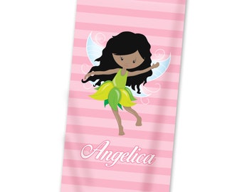 Fairy Kids Beach Towel - Pink Fairy Girl Lightweigth Pool Towel, Green Magical Fairy Personalized Towel, You Pick Girl - Childs Name Gift