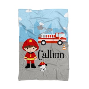 Red Fire Truck Blanket: Big City Boy Firefighter Engine Personalized Throw - Kids Name Gift
