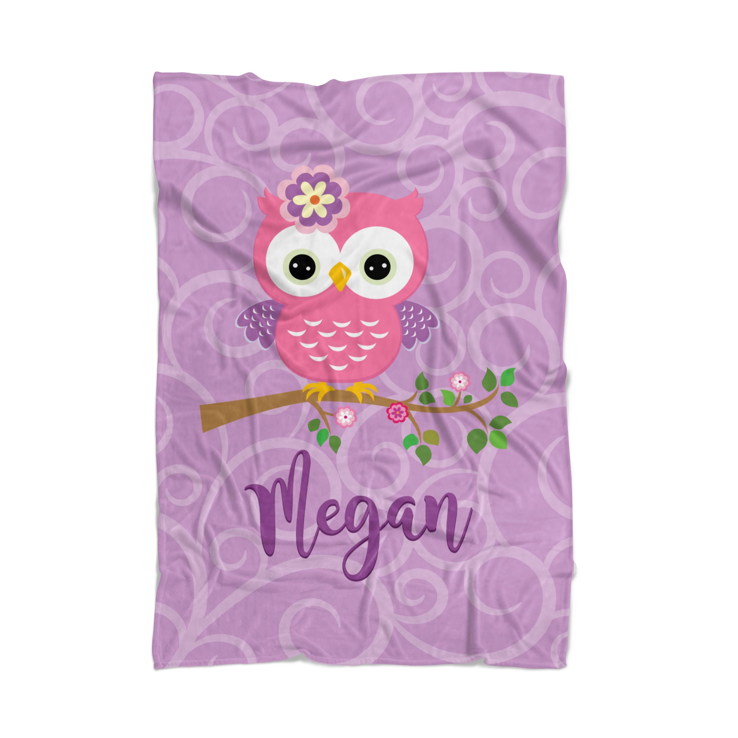 Owl Personalized Blanket - Purple Swirls Owl Soft Throw Decor, Kids Cuddle Pink Woodland Bird Blanke