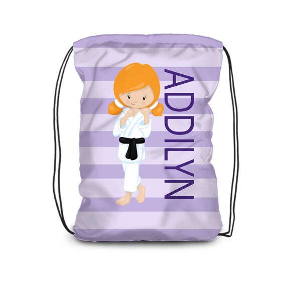 Black Karate Boy Personalized Name Bag Karate Drawstring Backpack