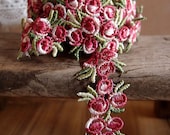 3 4 quot Vintage Red Rose Floral Embroidered Crochet Lace Trim Ribbon - 5 yards free shipping