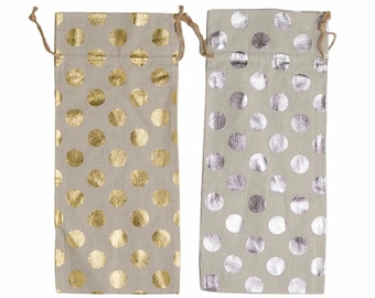 Linen Drawstring Wine Metallic Dots Quality Bags 12 bags *FREE SHIPPING*