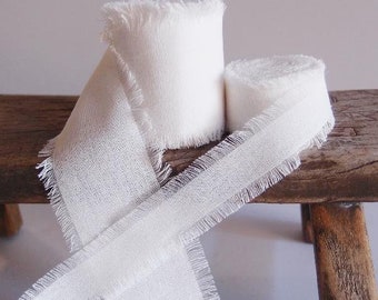 Premium White Cotton Ribbon with Fringed Edge, 5-yards - Choose Size 1" 2" * free shipping *