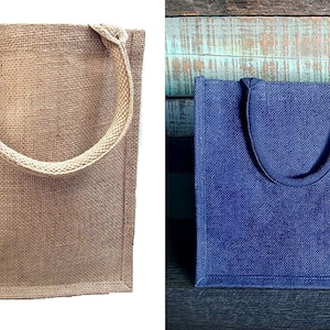 Large 15.5"W x 13.75"H x 6"D Jute / Burlap Tote Bags Soft Cotton Handles Laminated Interior- Color and quantity * free shipping *