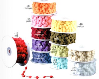 25 Yards Fuzzy Pom Pom Wired Trim Ribbon Lace - Choose Colors * free shipping *