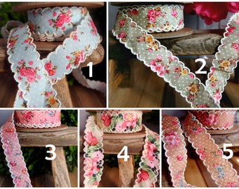 Vintage Floral Scalloped Ribbon, 1-inch, 10-yards - Choose * free shipping *