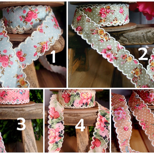 Cinta festoneada floral vintage, 1 pulgada, 10 yardas - Elija * envío gratis *