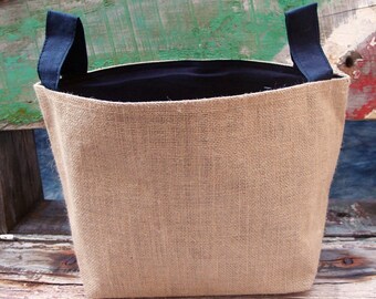 Natural Burlap Storage Utility Black Cotton Lining Basket 9" x 9" x 7" - Lot 1 or 6 bags * free shipping *