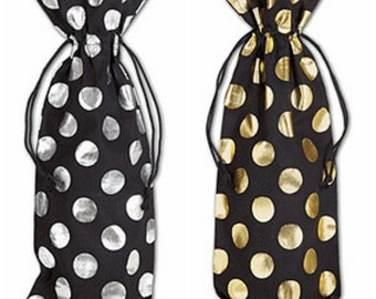 Black Cotton Drawstring Wine Metallic Dots Quality 12 bags *FREE SHIPPING*