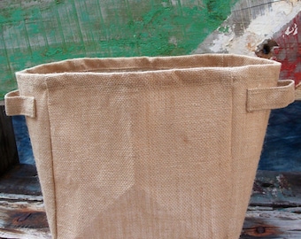 Natural Burlap Storage Utility Laminated Basket 9" x 9" x 7" - Lot 1 or 6 bags * free shipping *