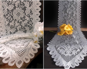 Floral Scalloped edged Lace Runner - Ivory or Gray - 2 Sizes * free shipping *
