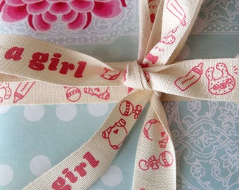 It's A Girl Pink Baby Shower Print Cotton Ribbon, 5/8-inch, 10-yards * free shipping *