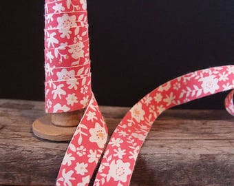 Red Floral Garden flowers Print Cotton Ribbon, 5/8-inch, 10-yards * free shipping *