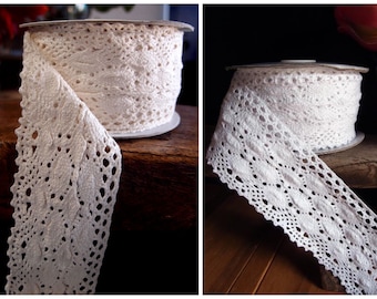 2.5" Crochet Lace Weave Ribbon Floral Trim Pattern Gift Wrap Decor Ideas 10 Yard Roll - Ivory or White  * free shipping *
