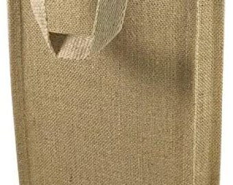Natural Jute Burlap 2 Bottle Wine Tote Bag Reusable Jute Wine Carrier w/ Divider * free shipping *