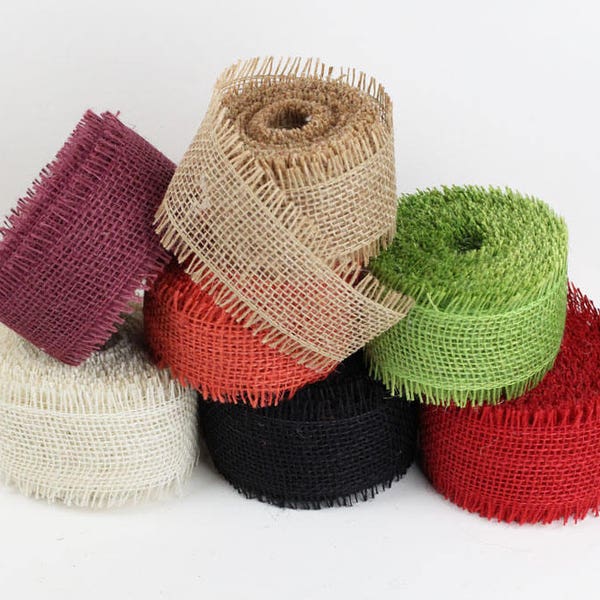 2.5" Natural Burlap Ribbon Fringe Edge 10 yard roll - Choose Colors * free shipping *