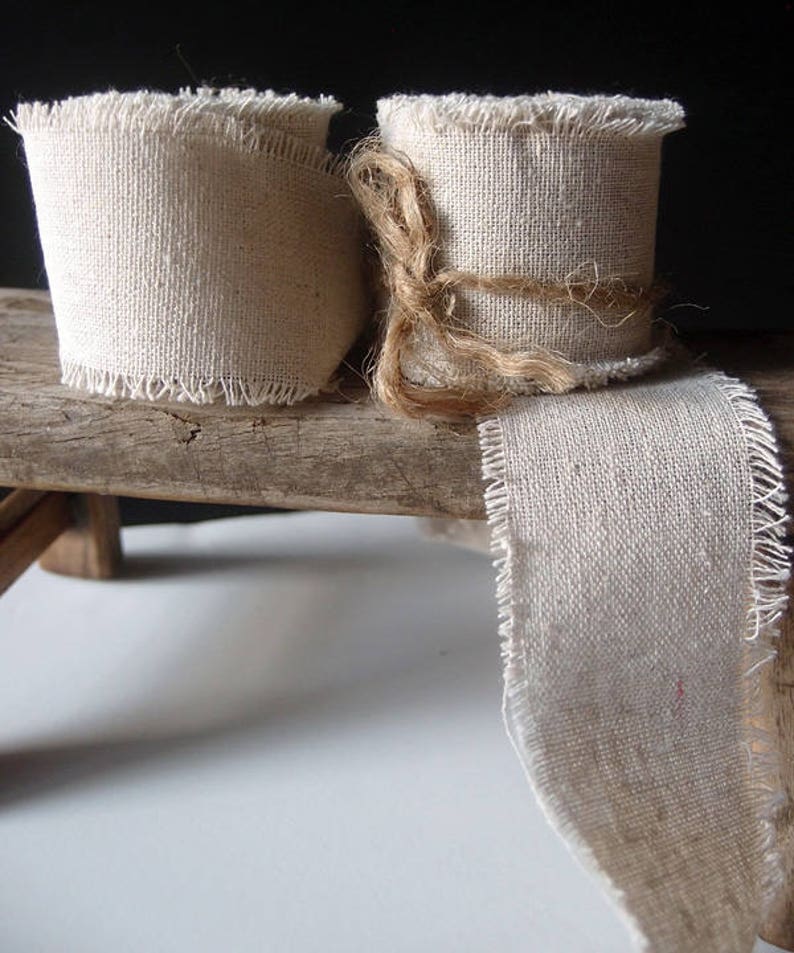 Premium Linen Ribbon with Fringed Edge, 5-yards - Choose Size 1" 2" 4" * free shipping * image 3