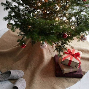 Christmas Round Jute Burlap Tree Cover Overlay finished edges Skirt - 60 inches - Choose Colors * free shipping *