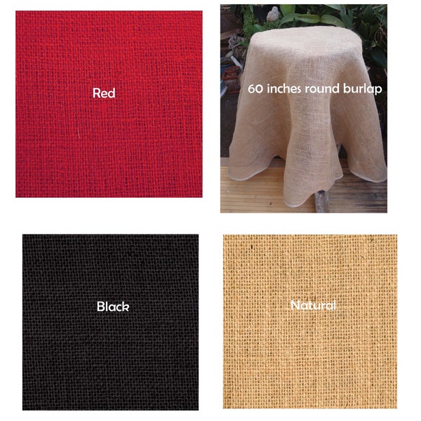 Round Jute Burlap Table Cover Overlay finished edges - 60 inches - Choose Colors * free shipping *