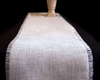 White Burlap Rustic Wedding Party Country Barn Table Runners with Fringed Edges * free shipping *