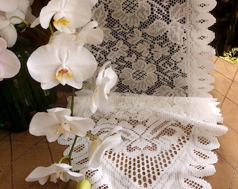 Ivory Floral Scalloped edged Lace Table Runner 13" x 76" * free shipping *