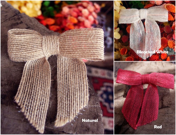 Set of 12 Burlap Jute Pre Tied Bows on Wire 3 Wide Choose Colors Free  Shipping 