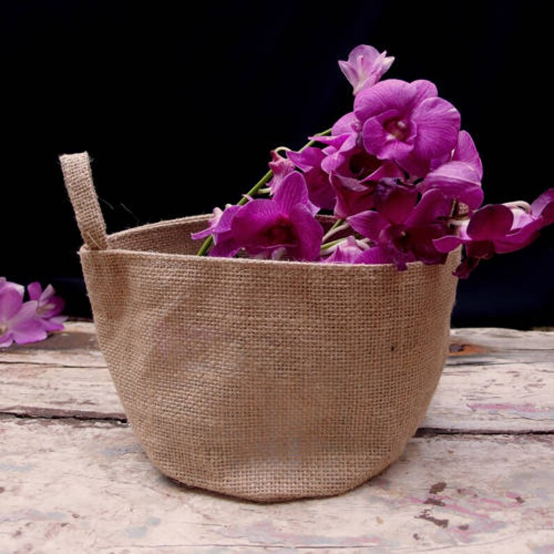 Round Burlap Jute Baskets Planter Gusetted Bag With Liner and Etsy