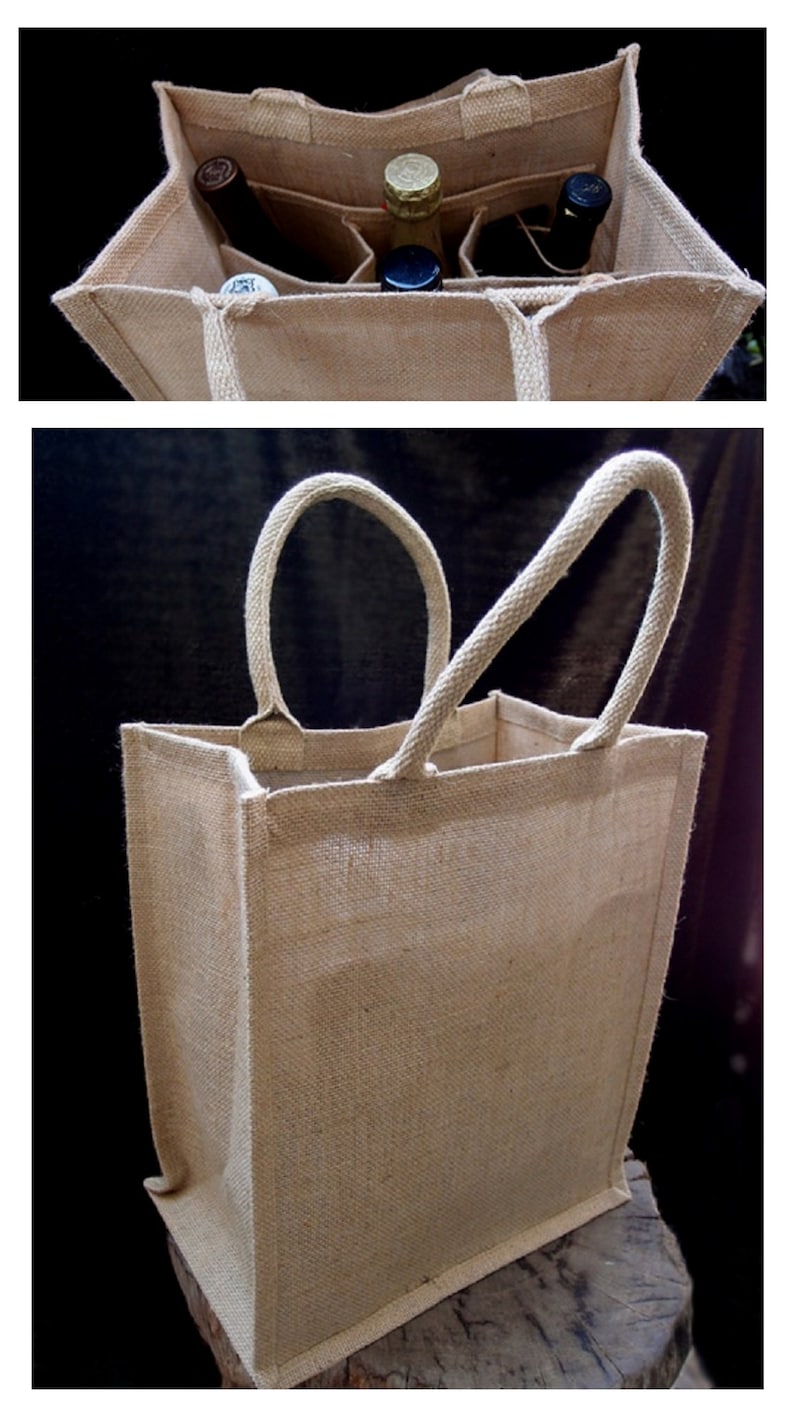 Natural Jute Burlap 6 Bottle Wine Tote Bag Reusable Jute Wine Etsy