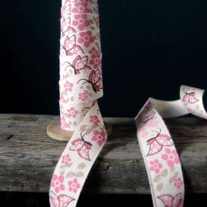 Pink Butterfly Floral Flowers Print Cotton Ribbon, 5/8-inch, 10-yards * free shipping *