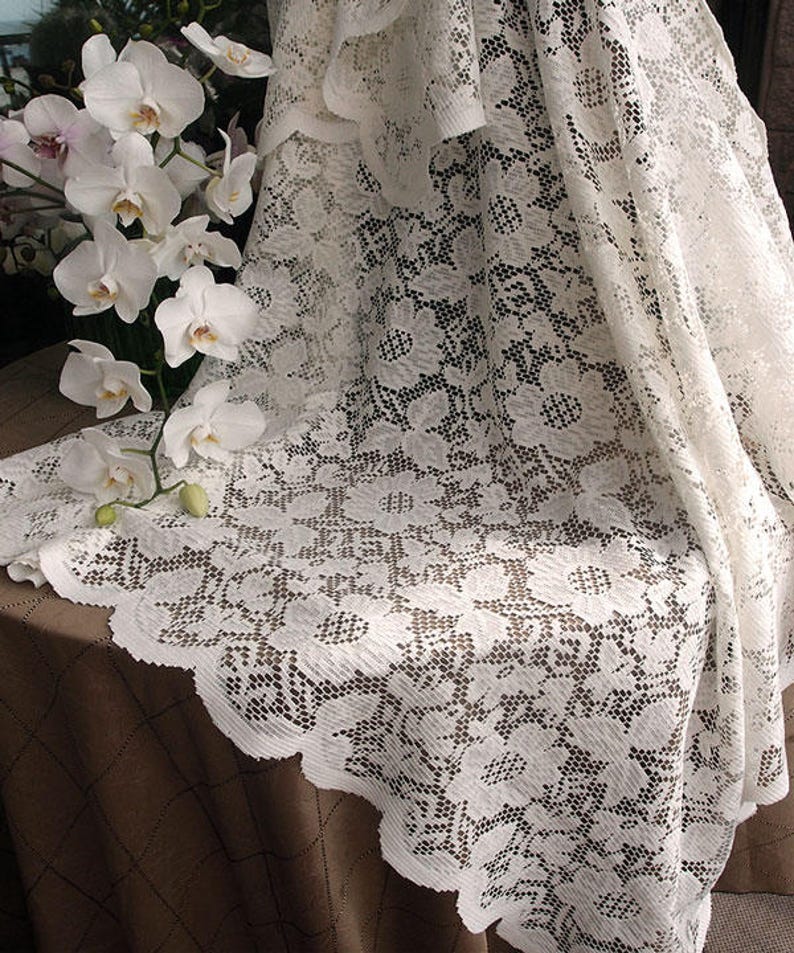 54Inch Ivory or Gray Floral Lace Square Tablecloth Overlay Etsy