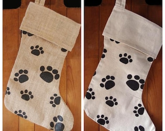 Black Paw Print Burlap Christmas Stocking, 17-Inch, 6 Count, Natural or Canvas * free shipping *