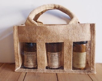 Jute Jar Bottle separator Bag - 2 Windows or 3 Windows - 1 bag or 3 bags * free shipping *