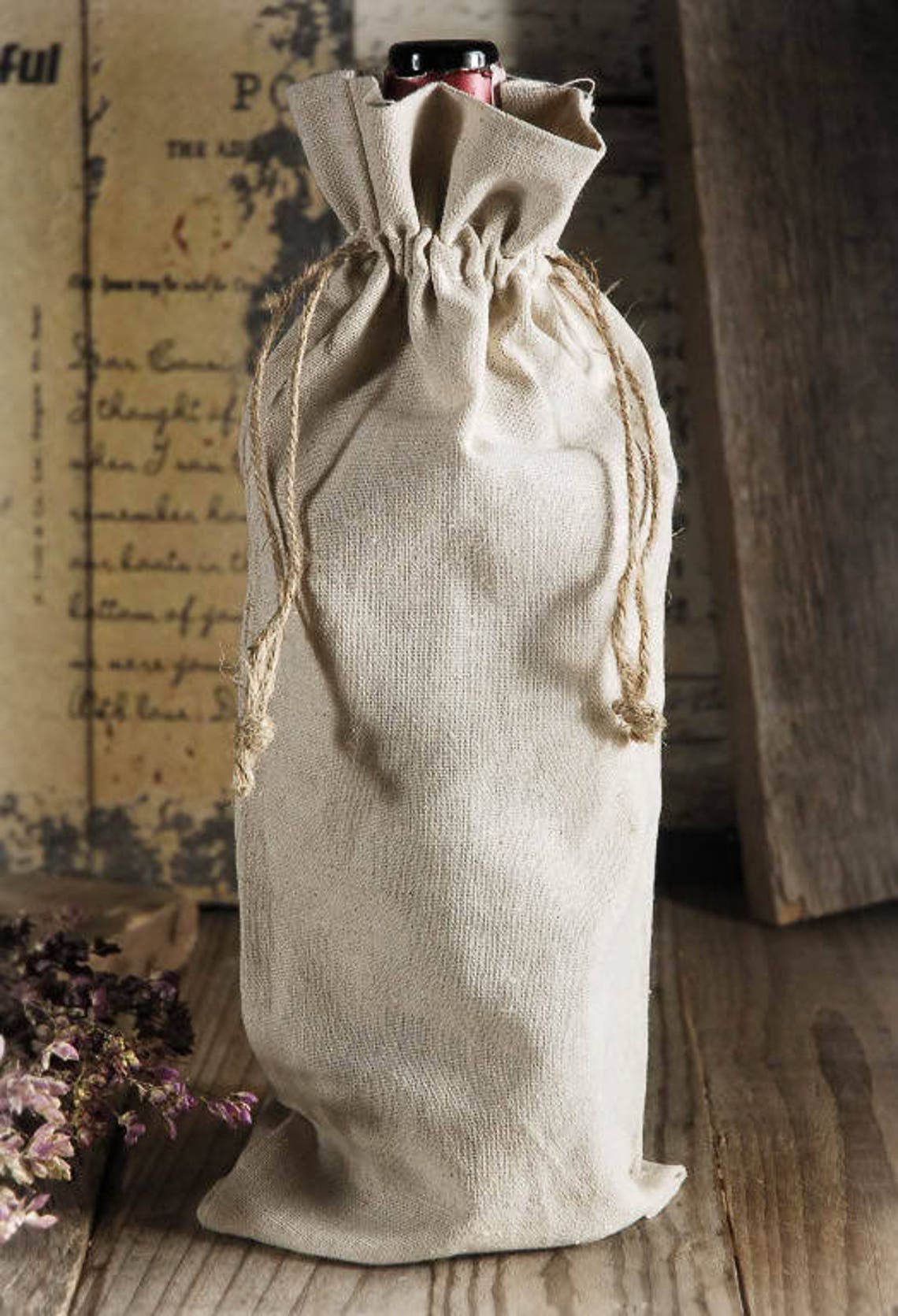 6 X 14 Natural Linen Wine Bags With Drawstrings Etsy
