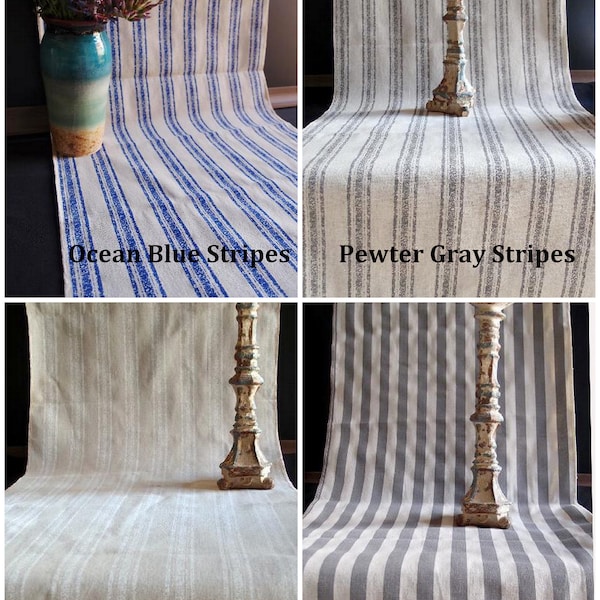 Natural Rustic Linen Table Runner Stripes Selvage Edge 14.5" x 108" or 19" x 108" * free shipping *