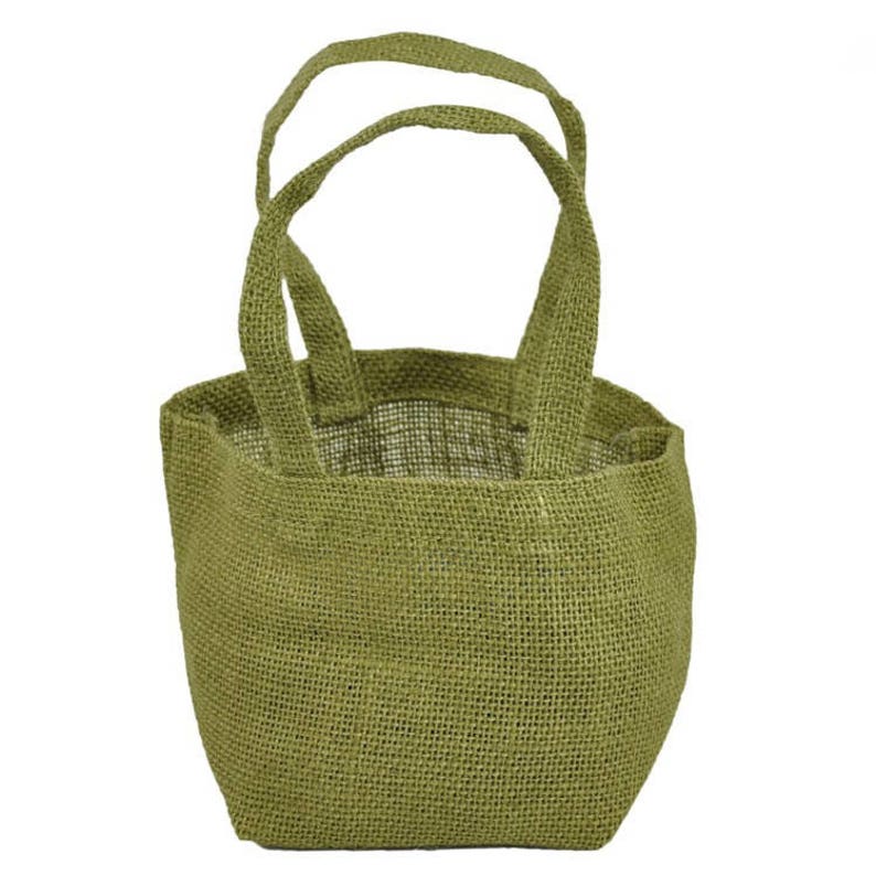 Pu&ograve; includere: Una piccola borsa di juta verde con doppie maniglie. La borsa &egrave; realizzata in tessuto tessuto e ha un aspetto naturale e rustico.