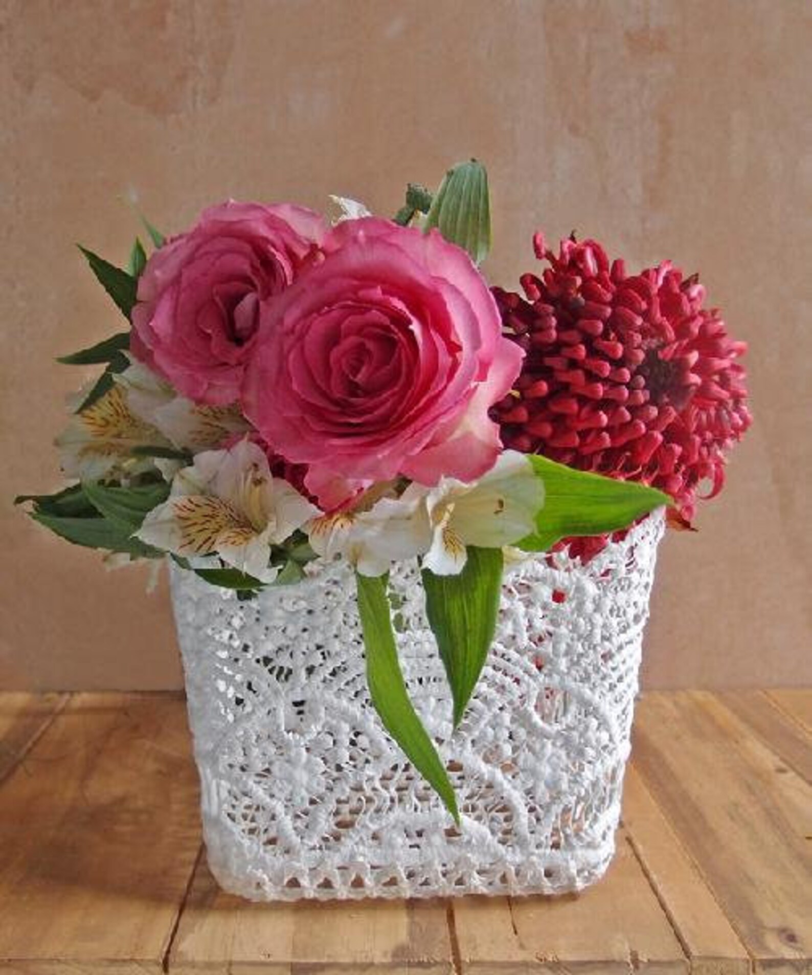 White Lace Flower Vase Pot Decor Holder 4 5 Etsy