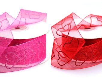 1.5" Sheer Glitter Hearts Love Ribbon 25 yards * free shipping *