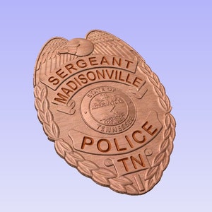 Madisonville TN Police Department Badge, Solid Cherry,  Local Maryville Pick Up