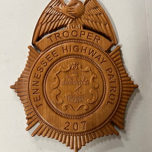 Tennessee Highway Patrol Badge, Customizable, Solid Cherry