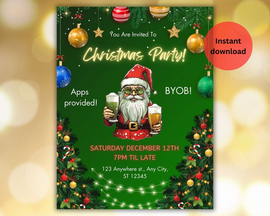 BYOB Christmas Party, Christmas Party Invitation Digital Download