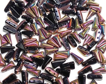 30pcs Vexolo 2-hole Pressed Beads 5x8mm VX022 Czech Glass Jet Black