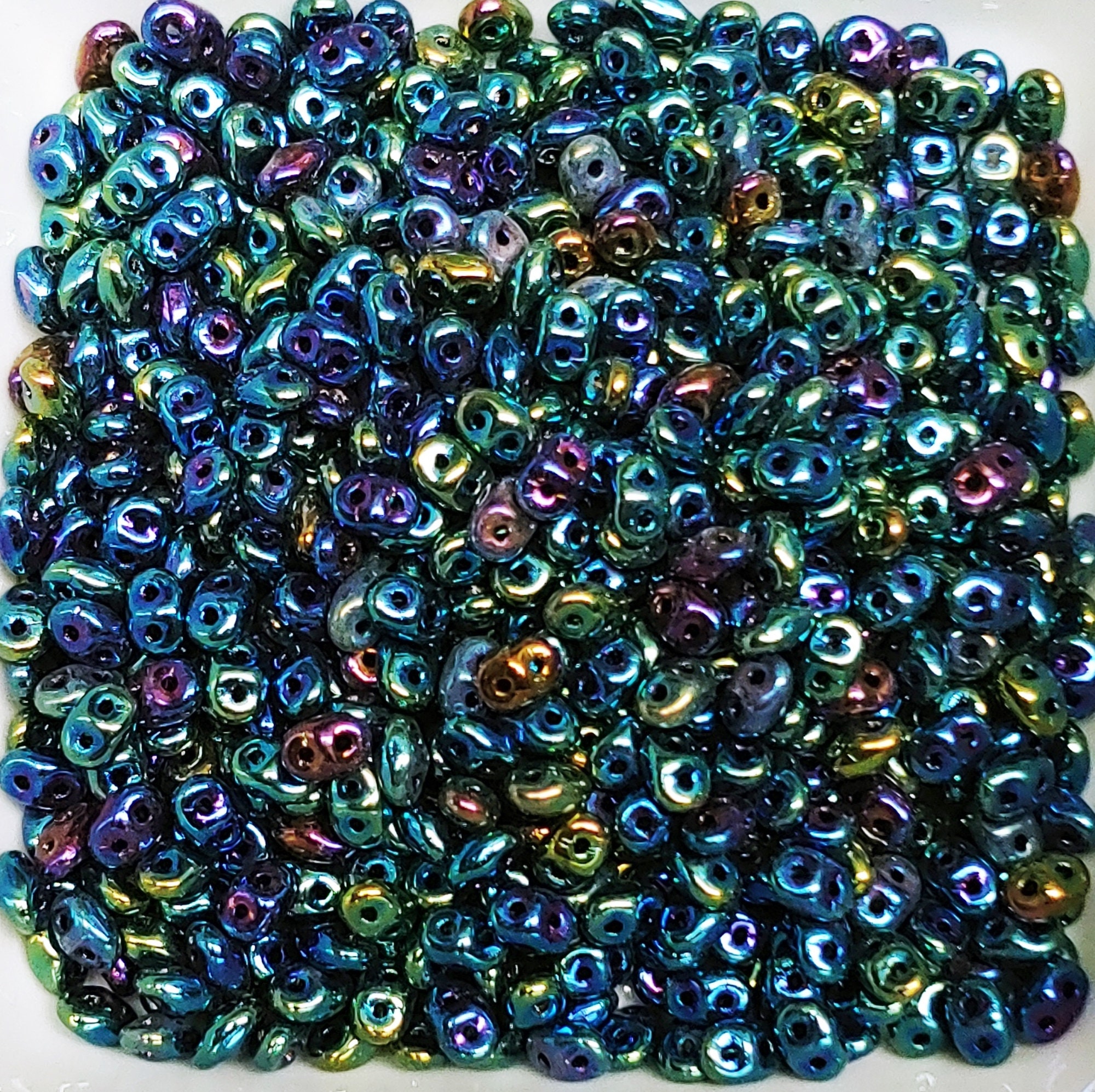 SuperDuo 2/5mm Two Hole Czech Glass Seed Beads - Dark Green Metallic Suede  SD942