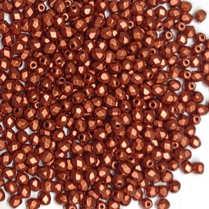 3mm Fire Polish Copper, Czech glass faceted round bead, 01750