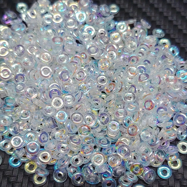 O Bead Crystal AB, 1X4MM Czech Glass 28701, 5 Grams