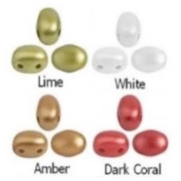 Samos® par Puca Pastel colors Lime, White, Amber, Dark Coral, 2 Hole 5x7mm Czech Glass, 25 beads