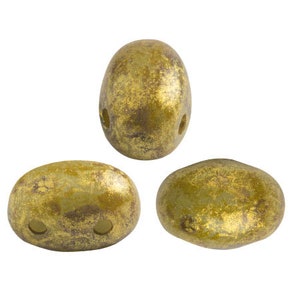 Samos® par Puca® Opaque Aqua Gold Spotted, 2 Hole 5x7mm Czech Glass. 63010-65322-25 beads