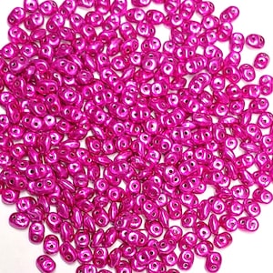 Superduo Metalust Hot Pink, Czech Glass  2-hole bead 2.5mm x 5mm, 10 grams