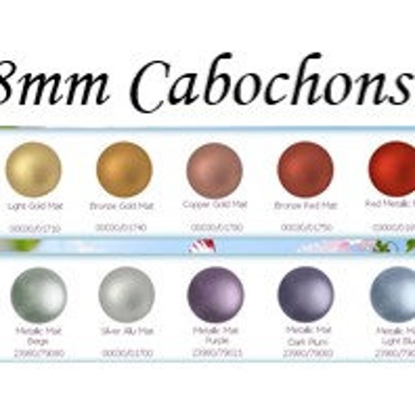8mm Cabachon par Puca Metallic Matte Collection, 8mm x3mm Glass Cabochon, 14 colors choose a color, 40 Beads