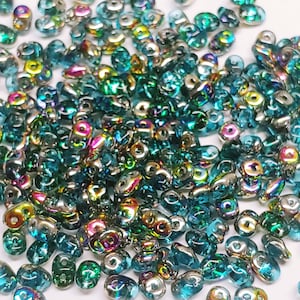 SuperDuo Aqua Vitrail, Czech Glass 2-hole bead, 2.5x5mm 28101, 12.9 grams