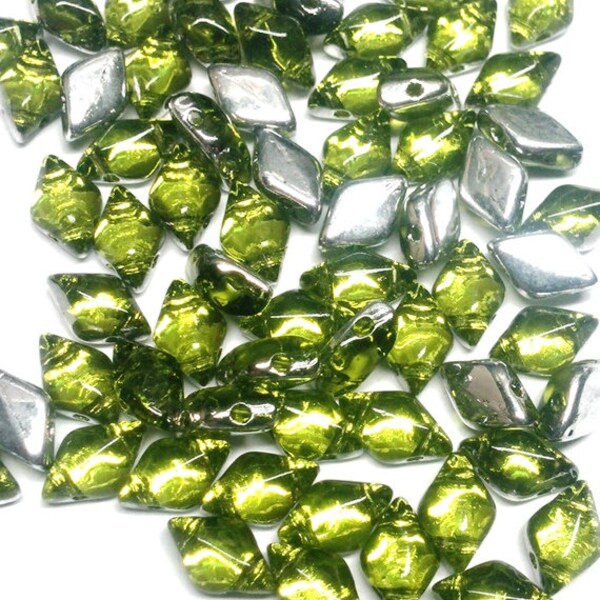 50 Beads-GemDuo Backlit Olivine , 2-Hole Matubo Czech beads 8x5mm, 8550230-27002